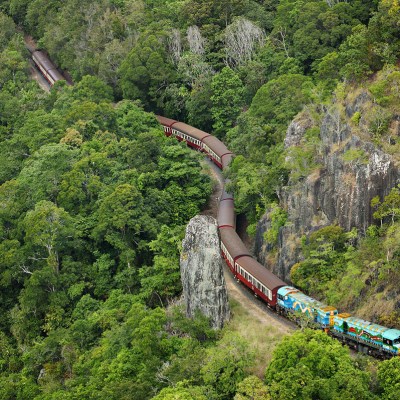 a train traveling down train tracks near a forest